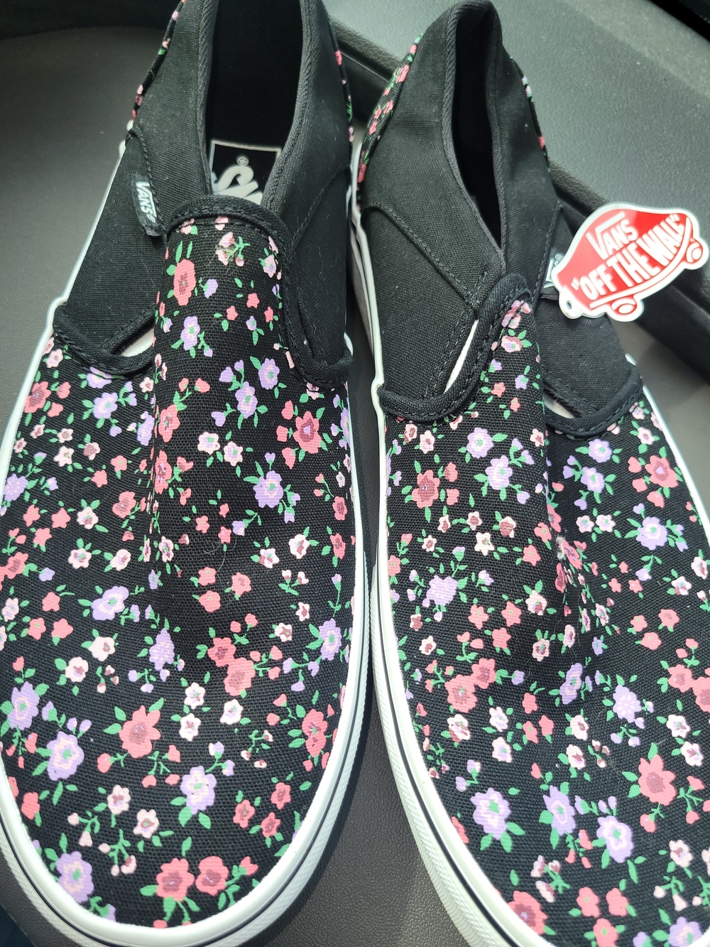 Vans Black Slip-On Sneakers with Pink & Lavender Floral Print